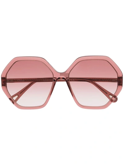 Shop Chloé Esther Octagonal Frame Sunglasses In Pink