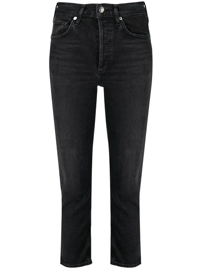 Shop Agolde High-rise Skinny-cut Organic Cotton Jeans In Black