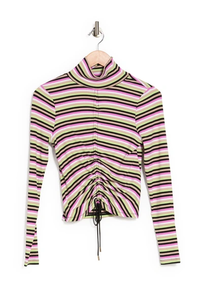 Shop Afrm Mollie Long Sleeve Drawstring Crop Top In Multi Stripe