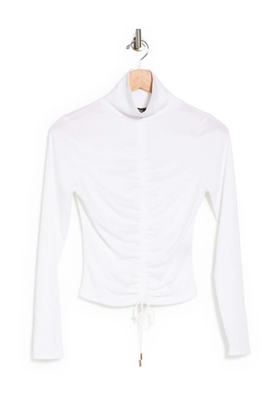 Shop Afrm Mollie Long Sleeve Drawstring Crop Top In Blanc