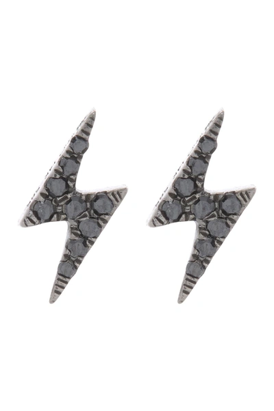 Shop Ef Collection Black Rhodium Plated Pave Black Diamond Lightning Bolt Stud Earrings In 14k Black Rhodium