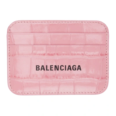 Shop Balenciaga Pink Croc Cash Card Holder In 5660 Pink/b