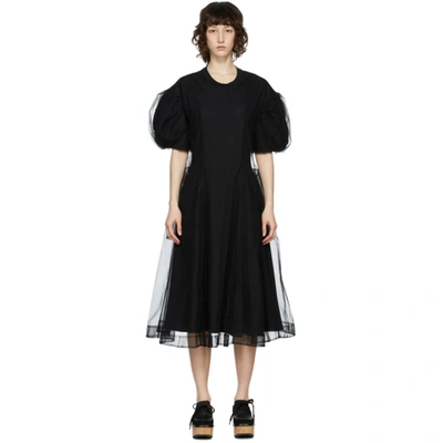 Shop Simone Rocha Black Tulle Overlay Sculpted Dress In Black/black