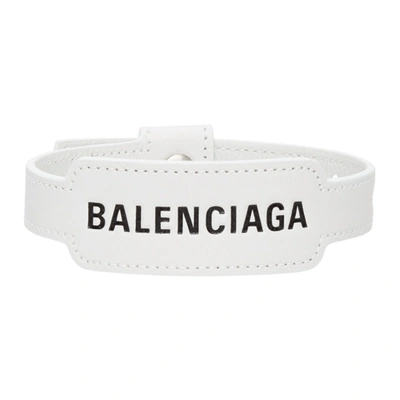Shop Balenciaga White Leather Cash Bracelet