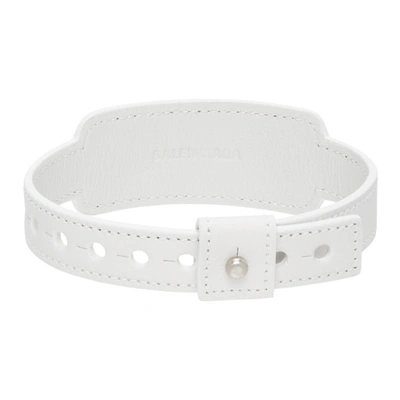 Shop Balenciaga White Leather Cash Bracelet