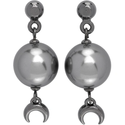 Shop Marine Serre Gunmetal Hanging Moon Bead Earrings In 00 Black