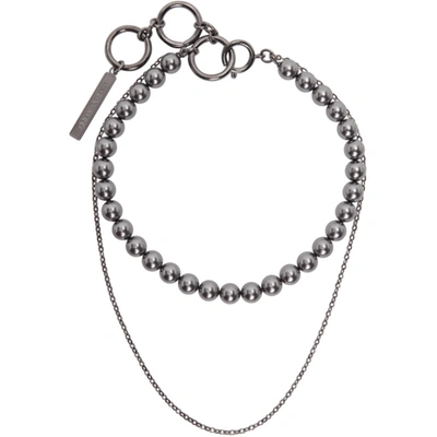 Shop Marine Serre Gunmetal Double Layer Hybrid Necklace In 00 Black
