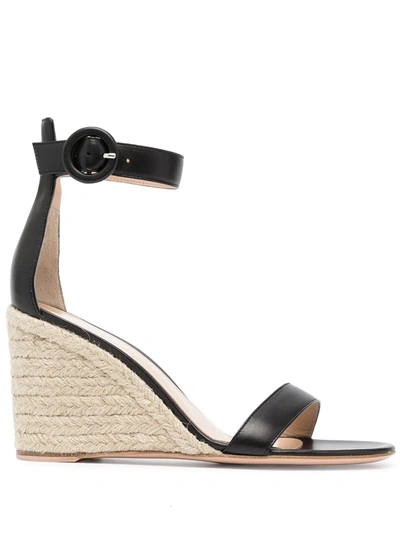 Shop Gianvito Rossi Open-toe Wedge Espadrilles In Black