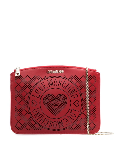 Shop Love Moschino Perforated Logo Clutch In Red
