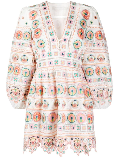 Shop Zimmermann Cotton Blend Printed Mini Dress In Multicolor