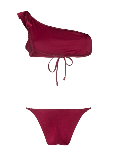 Shop Zimmermann One-shoulder Frill Bikini In Red