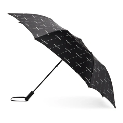 Shop Balenciaga Black Allover Logo Umbrella In 1077 Black/