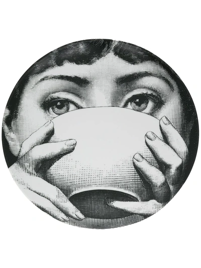 Shop Fornasetti Tea Cup Print Plate In Black