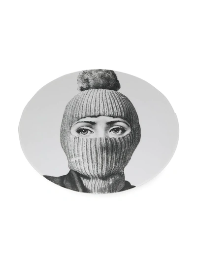 Fornasetti Balaclava Woman Print Plate In Black ,white