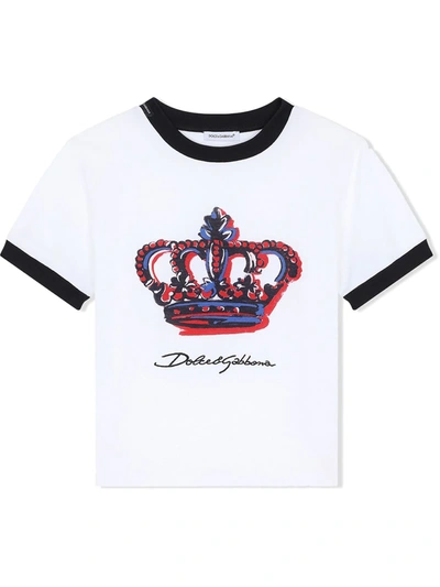 Dolce & Gabbana Kids' White T-shirt For Boy With Crown In Red | ModeSens