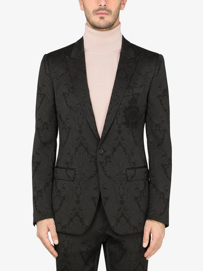 Shop Dolce & Gabbana Floral Jacquard Martini-fit Suit In Black
