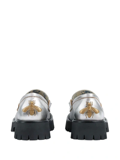 Shop Gucci Horsebit Lug Sole Glitter Loafers In Silver