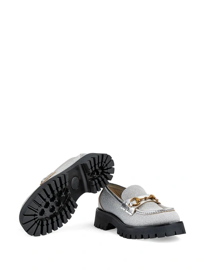 Shop Gucci Horsebit Lug Sole Glitter Loafers In Silver