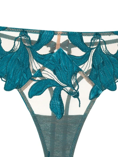 Shop Fleur Du Mal Lily Floral-embroidered Velvet Thongs In Blue