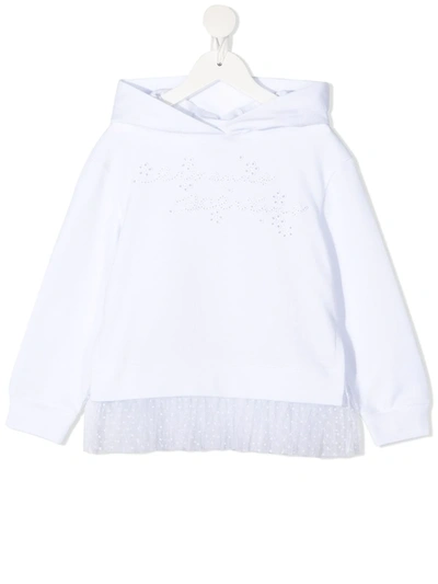 Shop Ermanno Scervino Junior Tulle-hem Cotton Hoodie In White