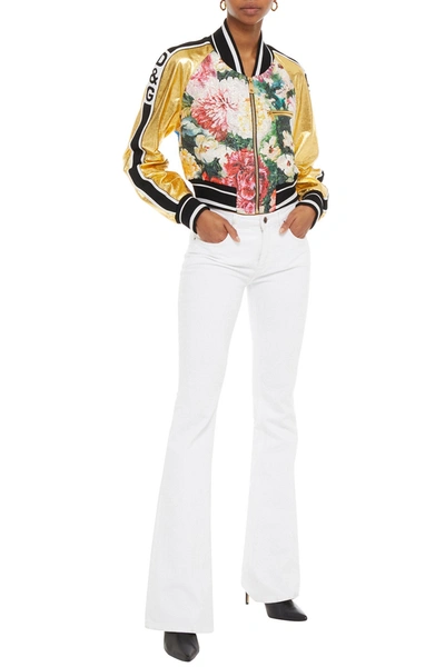 Shop Dolce & Gabbana Metallic Leather And Floral-brocade Bomber Jacket In Gold