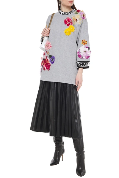 Shop Dolce & Gabbana Floral-appliquéd French Cotton-terry Sweatshirt In Gray
