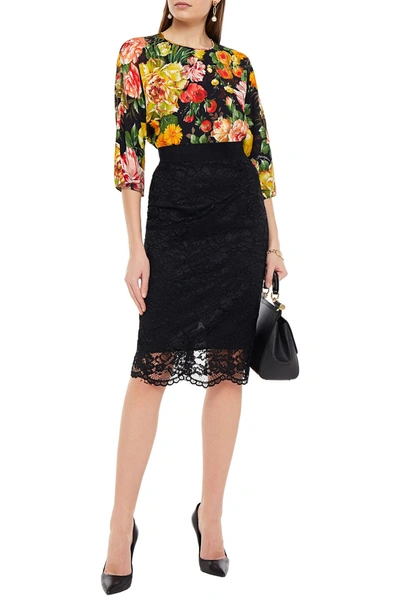 Shop Dolce & Gabbana Floral-print Crepe Top In Black