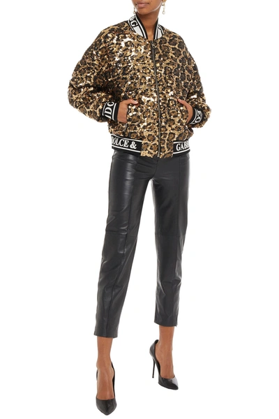 Shop Dolce & Gabbana Leopard-print Sequined Woven Bomber Jacket In Animal Print