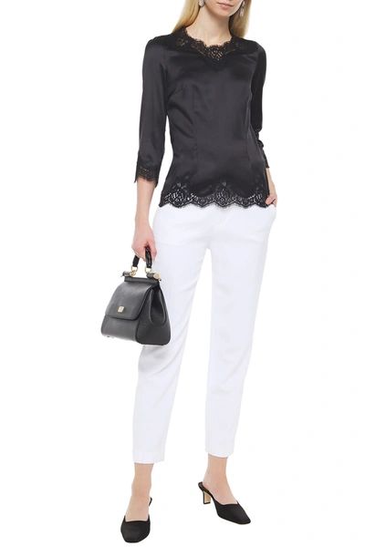 Shop Dolce & Gabbana Lace-trimmed Silk-blend Satin Top In Black