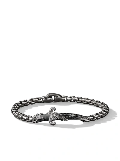 Shop David Yurman Sterling Silver Waves Dagger Diamond Bracelet In Black