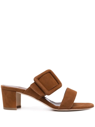 Shop Manolo Blahnik Gable Buckled Suede Sandals In Brown