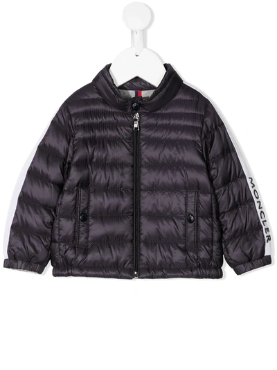 Shop Moncler Logo-sleeve Feather-down Padded Jacket In 蓝色