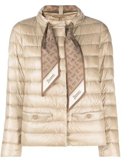 Shop Herno Scarf-detail Padded Down Jacket In Neutrals
