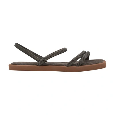 Shop Brunello Cucinelli Calfskin Sandals In Lignite