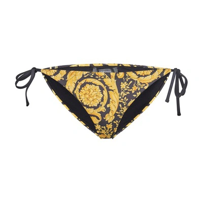 Shop Versace Bikini Bottom In Gold Print