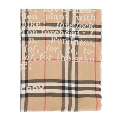 Shop Burberry Check Love Scarf In Archive Beige