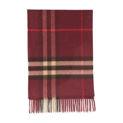 Shop Burberry The Classic Check Cashmere Scarf In Burgundy
