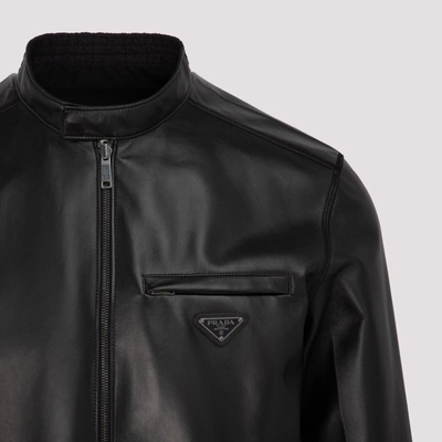 Shop Prada Reversible Leather Jacket In Black
