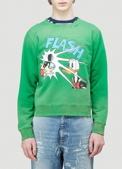 Shop Gucci X Disney Donald Duck Crop Sweatshirt In Green