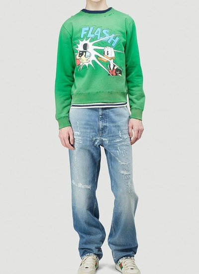 Shop Gucci X Disney Donald Duck Crop Sweatshirt In Green