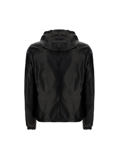 Shop Prada Reversible Hooded Leather Jacket In Black