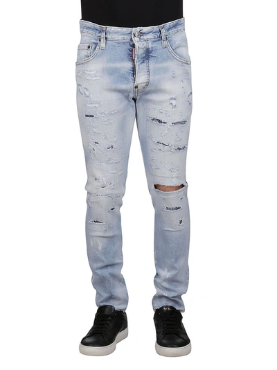 Shop Dsquared2 Distressed Skinny Leg Jeans In Blue