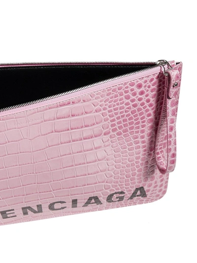 Shop Balenciaga Cash Embossed Clutch In Pink