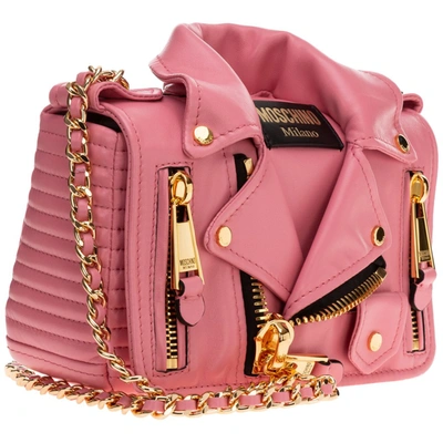 Shop Moschino Biker Shoulder Bag In Pink