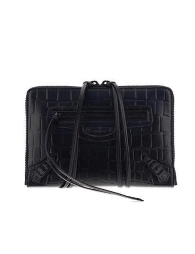 Shop Balenciaga Neo Classic Embossed Clutch In Black