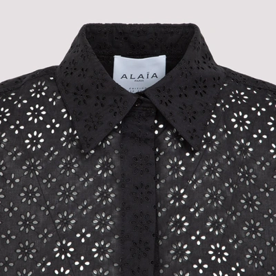 Shop Alaïa Embroidered Cropped Blouse In Black