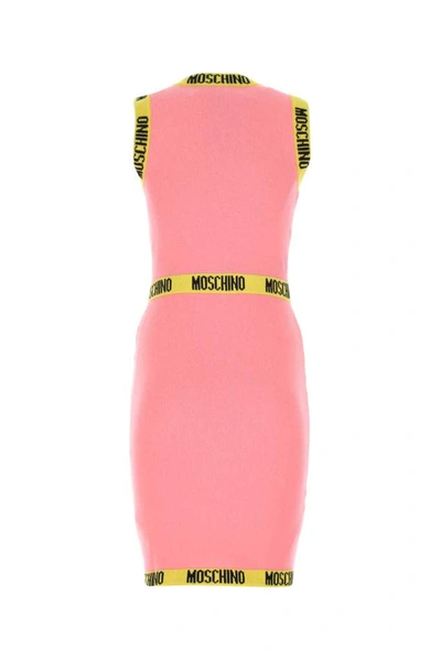Shop Moschino Logo Tape Knitted Dress In Pink