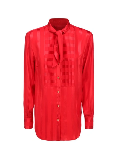 Shop Dolce & Gabbana Bib Detail Satin Jacquard Shirt In Red