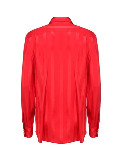 Shop Dolce & Gabbana Bib Detail Satin Jacquard Shirt In Red