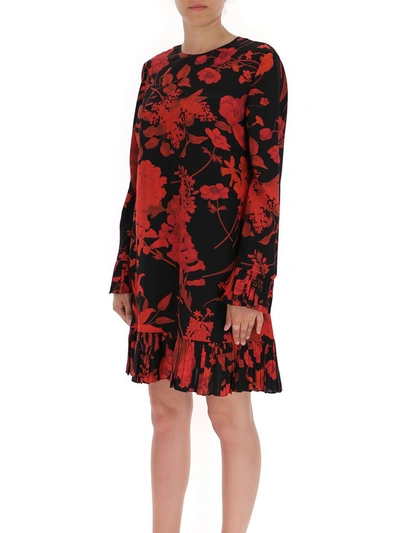 Shop Valentino Floral Print Pleated Dress In Multi